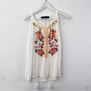 Blue Rain Embellished White Tank Top